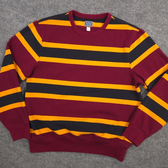 J. Crew Other - J Crew Vintage Fleece Sweatshirt Mens Large Burgundy Striped Crewneck Pullover